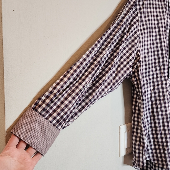 Johnston & Murphy Flip Cuff Long Sleeve Button Up Shirt Red White Blue Plaid XL - Picture 7 of 16